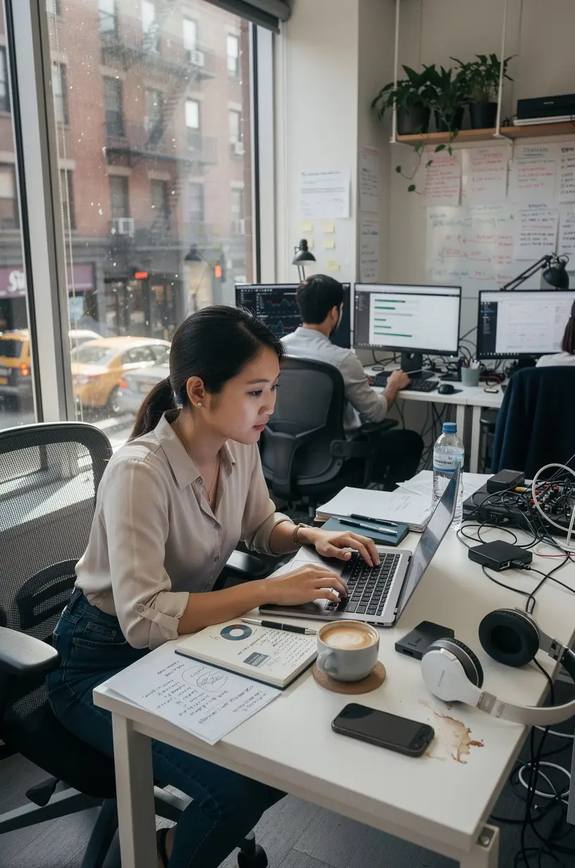 Freelancers collaborating in a vibrant office space